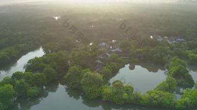 杭州西溪湿地公园初夏晨曦航拍